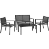 ™ Global Industrial Ensemble de patio extérieur 4 pièces, table à plateau en verre, noir