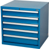 Global Industrial Modular Drawer Cabinet, 5 Drawers, w/Lock, 30"Wx27"Dx29-1/2"H, Blue