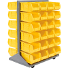 Global Industrial Mobile Double Sided Floor Rack - 48 Yellow Stacking Bins 36 x 54