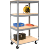 Global Industrial Easy Adjust Boltless 4 Shelf Truck 48x24, Wood Shelves, Polyurethane Casters
