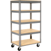 Global Industrial Easy Adjust Boltless 5 Shelf Truck 48x24, Wood Shelves, Polyurethane Casters