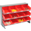 Global Industrial™ 3 Shelf Bench Pick Rack - 12 Bacs à plateau en plastique rouge 8 Pouces Large 33x12x21