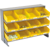 Global Industrial™ 3 Shelf Bench Pick Rack - 12 Bacs jaunes en plastique 8 Pouces Large 33x12x21