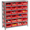 Global Industrial™ Steel Shelving with 24 4"H Plastic Shelf Bins Red, 36x12x39-7 Shelves