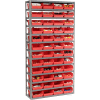 Global Industrial™ Steel Shelving with 48 4"H Plastic Shelf Bins Red, 36x12x72-13 Shelves