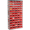 Global Industrial Steel Shelving with 60 4"H Plastic Shelf Bins Red, 36x12x72-13 Shelves