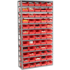 Global Industrial™ Steel Shelving with 60 4"H Plastic Shelf Bins Red, 36x12x72-13 Shelves