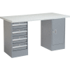 Global Industrial™ 72 x 30 Pedestal Workbench 4 Tiroirs - 1 Cabinet, Laminate Square Edge Gray