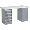 Global Industrial™ 72 x 30 Pedestal Workbench 4 Tiroirs - 1 Cabinet, Laminate Safety Edge Gray