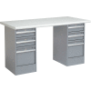 Global Industrial™ 60 x 30 Pedestal Workbench - 6 tiroirs, bord de sécurité stratifié en plastique - Gris