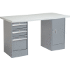 Global Industrial™ 96 x 30 Pedestal Workbench - 3 tiroirs &Armoire, Stratifié carré bord gris