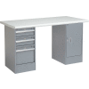 Global Industrial™ 60 x 30 Pedestal Workbench 3 Tiroirs - 1 Cabinet, Laminate Safety Edge Gray