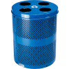Global Industrial™ Outdoor Perforated Steel Recycling Can W/Multi-Stream Lid, 36 Gallon, Bleu