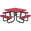 Table de pique-nique carrée™ Industrielle Mondiale de 46 pouces, métal perforé, rouge