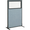 Interion® Freestanding Office Partition Panel with Partial Window, 36-1/4"W x 60"H, Blue