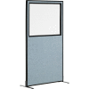 Interion® Freestanding Office Partition Panel with Partial Window, 36-1/4"W x 72"H, Blue