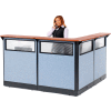 Interion® Station de réception en forme de L avec/Window - Raceway 80"W x 80"D x 46"H Cherry Counter Blue