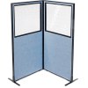 Interion® Freestanding 2-Panel Corner Room Divider w/Partial Window 36-1/4"W x 72"H Panels Blue