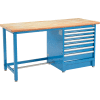Global Industrial™ 72Wx30D Modular Workbench, 7 Drawers, Maple Butcher Block Safety Edge, Bleu