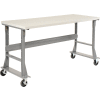 Global Industrial 72 x 30 Mobile Fixed Height Flared Leg Workbench - ESD Square Edge Gray