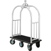 Glaro Ball Crown Bellman Cart 48x25 Satin Aluminum Black Carpet, 6 Black Pneu Wheels