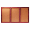 Aarco 3 Door Cherry Enclosed Bulletin Board - 96"W x 48"H