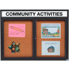Aarco 2 Door Aluminum Framed Bulletin Board w/ Header Black Powder Coat - 60"W x 48"H