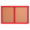 Aarco 2 Door Framed Enclosed Bulletin Board Red Powder Coat - 72"W x 48"H