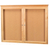 Aarco 2 Door Red Oak Bulletin Board w/ Crown Molding - 48"W x 36"H