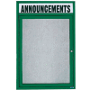 Aarco 1 Door Enclosed Alum Framed Bulletin Board w/ Header Green Pc - 24"W x 36"H