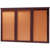 Aarco 3 Door Red Walnut Bulletin Board w/ Crown Molding - 72"W x 48"H