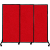 Panneaux de partition acoustique portable, panneaux coulissants, tissu 70"x7', avec roulettes, Rouge