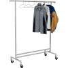 Single Hangrail Rolling Clothes Rack (K43) - Heavy Duty Square Tubing - Chrome