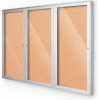 Balt® Outdoor Enclosed Bulletin Board Cabinet,3-Door 96"W x 48"H, Silver Trim, Natural Cork