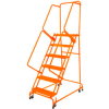 Poignée étape 5 acier 24" O roulant échelle 21" étape supérieure D w / mains courantes - Orange w / Cal OSHA main courante