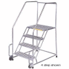 6 Step 16"W Stainless Steel Tilt and Roll Ladder - Perforated Tread w/ Cal OSHA Handrail