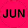 2 » Dia. Étiquettes rondes en papier w / « Jun » Impression, Fluorescent Rouge &Noir, Rouleau de 500