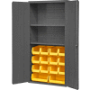 Durham Welded Bin Cabinet 3602-BLP-14-2S-95 - 36" Flush Door 14 Yellow Bins 2 Shelves