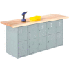 Diversified Spaces Wall, Island Workbench, 15 Horizontal Lockers, 96"Wx24"D, Gray