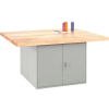Diversified Spaces 4 Station Workbench, 2 Cabinets, No Vises, 64"W x 54"D, Gray