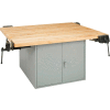 Diversified Spaces 4 Station Workbench, 4 Vises, 2 Cabinets, 64"W x 54"D, Gray