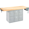 Diversified Spaces 2 Station Workbench, 2 Vises, 6 Vertical Lockers, 64"W x 28"D, Gray