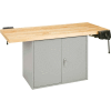 Diversified Spaces 2 Station Workbench, 2 Vises, 1 Cabinet, 64"W x 28"D, Gray