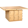 Diversified Spaces 4 Station Workbench, 4 Vises, 12 Lockers, 64"W x 54"D, Tan