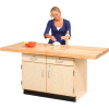 Diversified Spaces 2 Station Workbench, 2 Drawers, 1 Cabinet, 64"W x 28"D, Tan