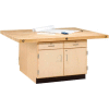 Diversified Spaces 4 Station Workbench, 2 Drawers, 2 Cabinets, 64"W x 54"D, Tan