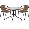 Flash Furniture Lila Table carrée en métal et verre 3 pièces avec chaises empilables, brun foncé