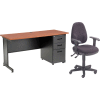 Interion® bureau et ensemble de chaise en tissu avec 3 piédestal de tiroir - 60 po x 24 po - Cerise