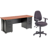 Interion® bureau et fauteuil en tissu avec 3 piédestaux à tiroirs - 72 po x 24 po - Cerise