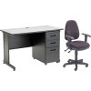 Interion® bureau et ensemble de chaise en tissu avec 3 piédestal de tiroir - 48 po x 24 po - Gris